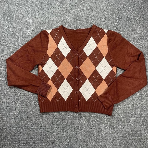 The Unbranded Brand Sweaters - Vintage Argyle Diamond Sweater Women's Size XS Brown VNeck Button Down Grandpa